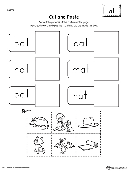 AT Word Family CVC Cut-and-Paste Worksheet | MyTeachingStation.com