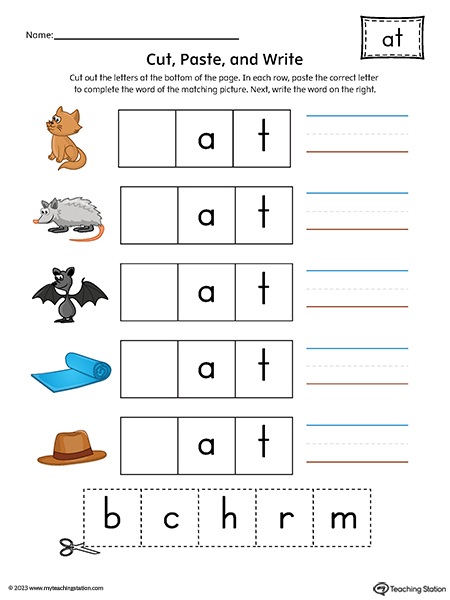 AT Word Family CVC Picture Match Cut-and-Paste Printable PDF
