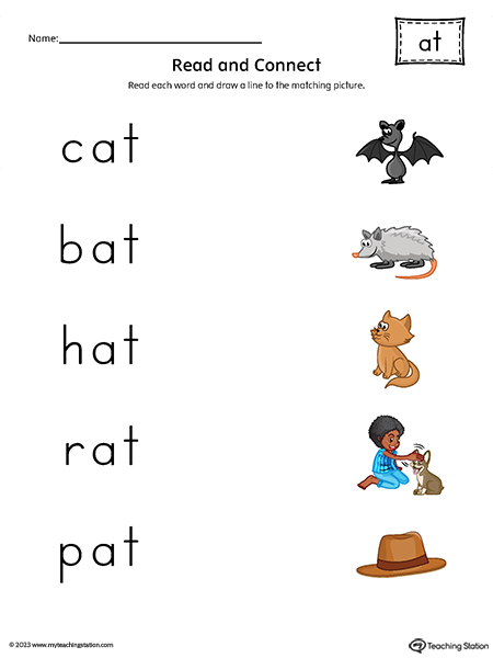 AT Word Family CVC Read and Connect to Image Printable PDF