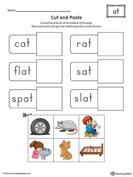 AT Word Family Cut-and-Paste Printable PDF