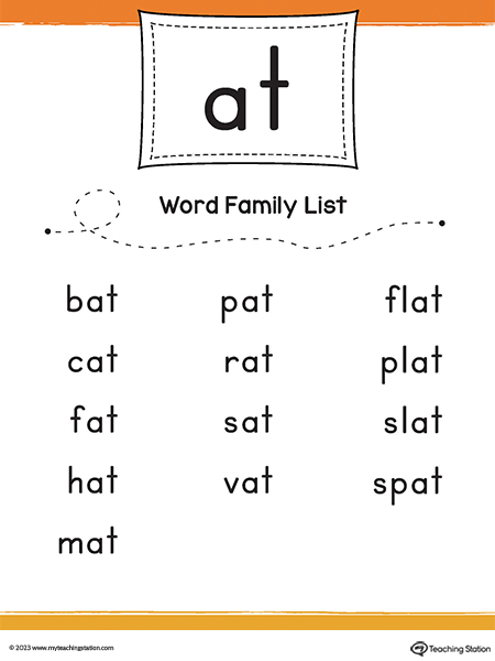 AT Word Family List Printable PDF