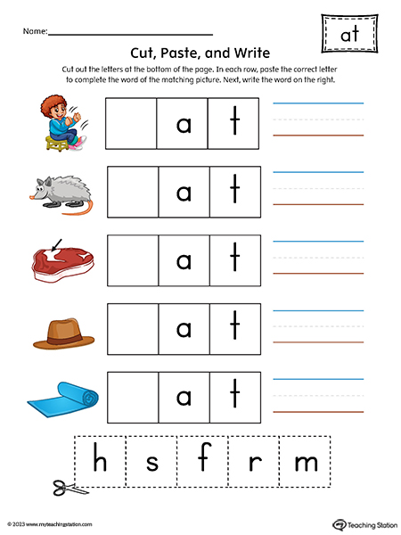 AT Word Family Picture Match Cut-and-Paste Printable PDF