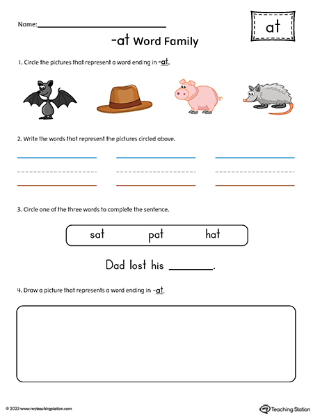 AT Word Family Picture and CVC Word Match Printable PDF