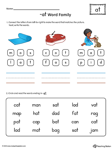 AT Word Family Read and Spell Simple Words Printable PDF