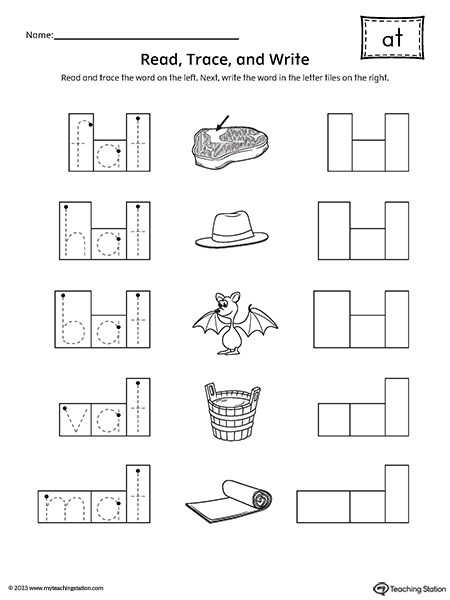 AT Word Family Read and Spell Worksheet