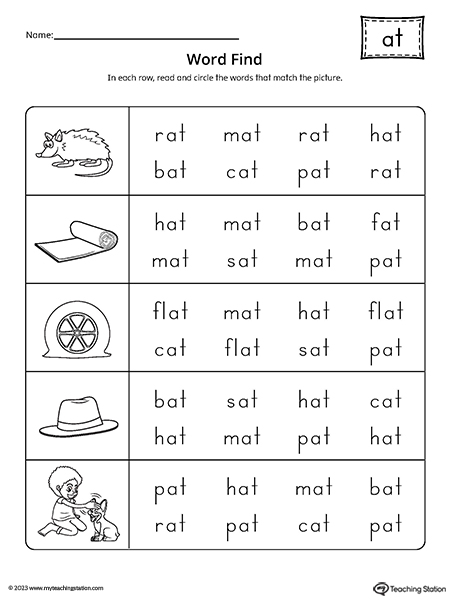 AT Word Family CVC Cut-and-Paste Worksheet | MyTeachingStation.com