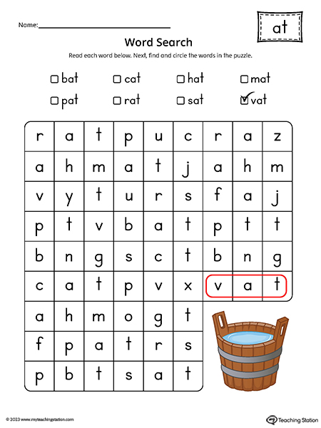 AT Word Family Word Search Printable PDF