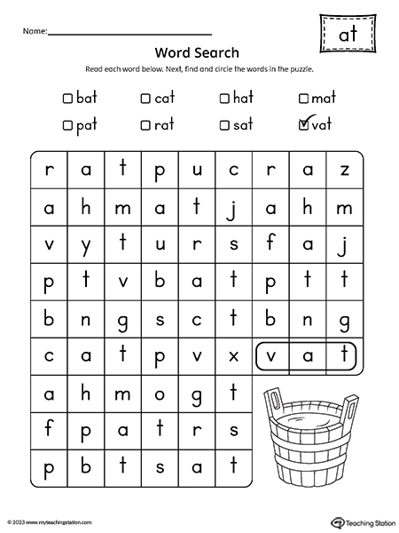 AT Word Family Word Search Worksheet