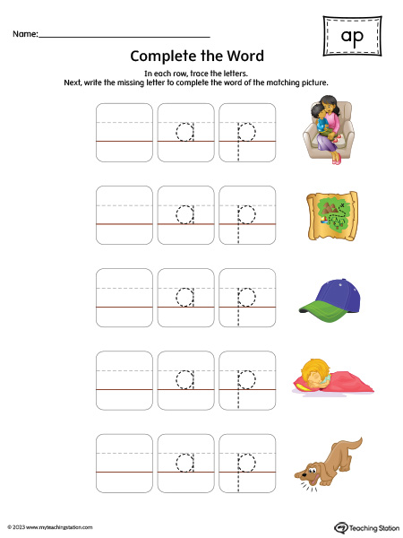 AP Word Family: Complete CVC Words Printable Activity