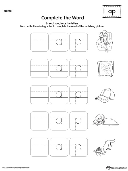 AP Word Family: Complete CVC Words Worksheet