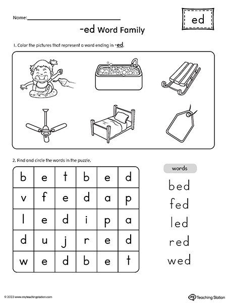 ED Word Family CVC Picture Puzzle Worksheet