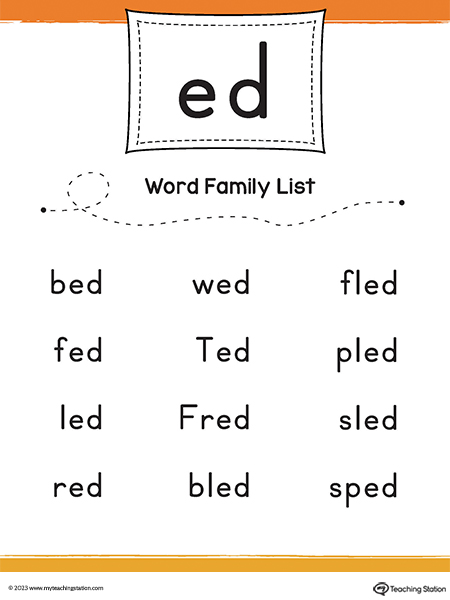 ED Word Family List Printable PDF