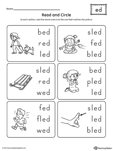 ED Word Family Match Picture to Words Worksheet