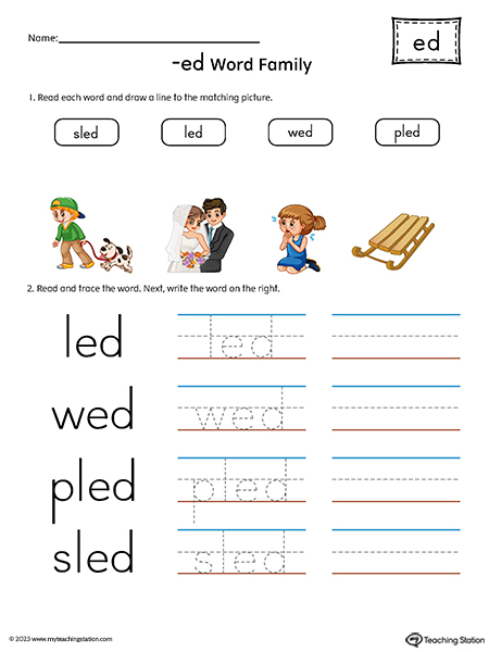 ED Word Family Match Pictures and Write Simple Words Printable PDF