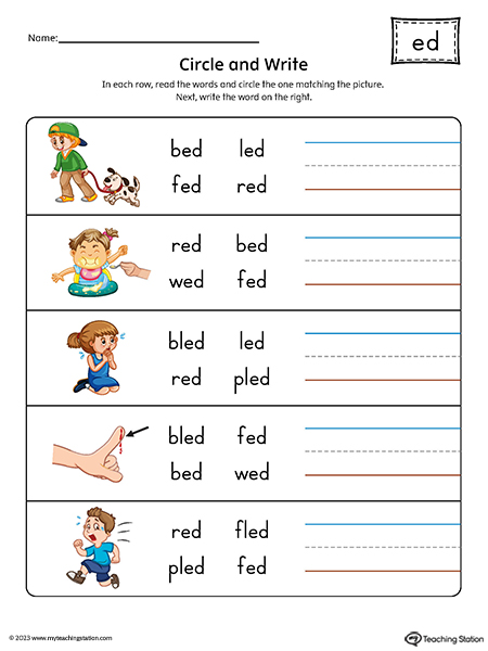 ED Word Family Match Word to Picture Printable PDF