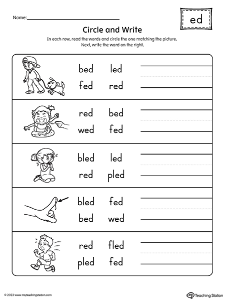 ED Word Family Match Word to Picture Worksheet