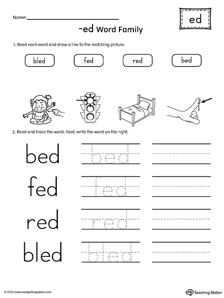 ED Word Family Match and Spell Words Worksheet