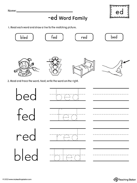 ED Word Family Match and Spell Words Worksheet | MyTeachingStation.com