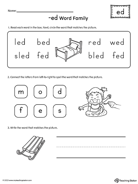 ED Word Family Match and Spell Worksheet