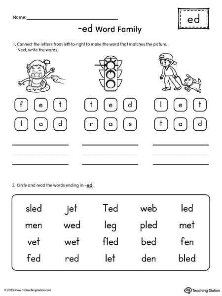 ED Word Family Read and Spell Simple Words Worksheet