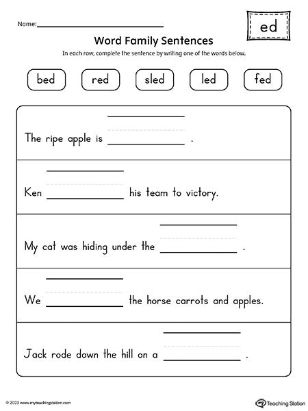 ED Word Family Sentences Worksheet