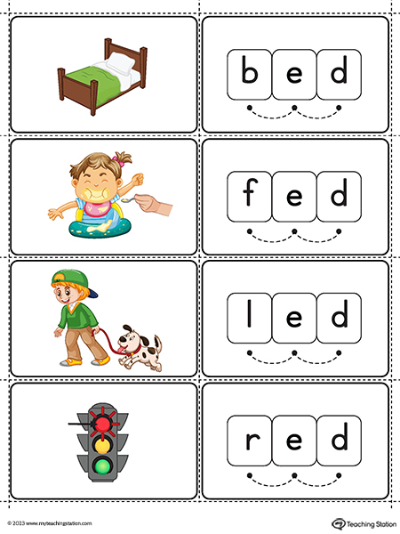 ED Word Family Small Picture Cards Printable PDF (Color)