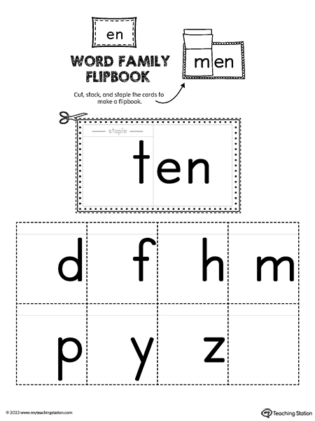 EN Word Family Flipbook CVC Printable PDF