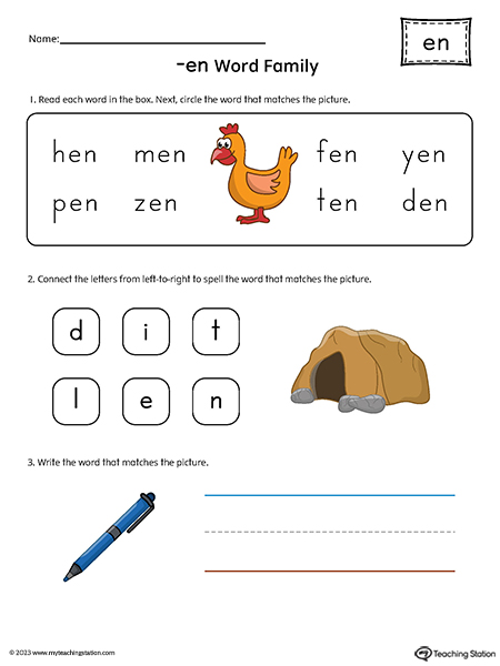 EN Word Family CVC Match and Spell Printable PDF