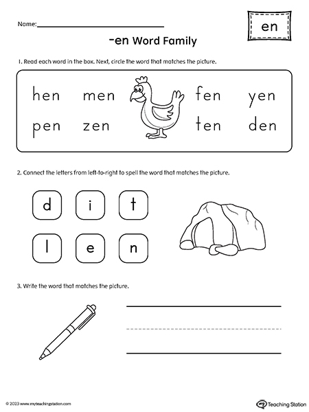 EN Word Family CVC Match and Spell Worksheet