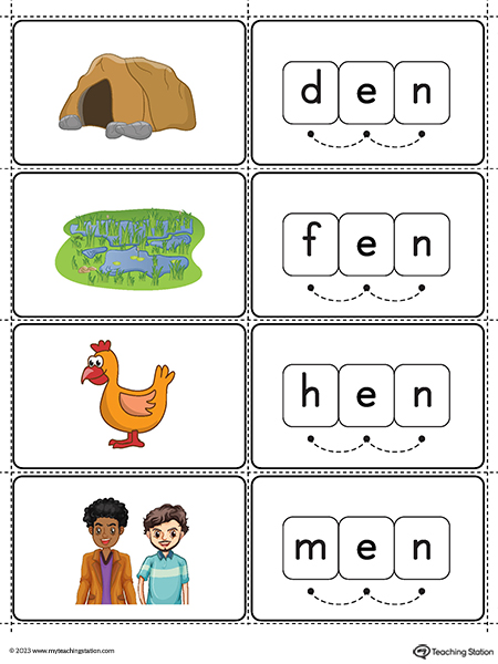 EN Word Family CVC Small Picture Cards Printable PDF (Color)