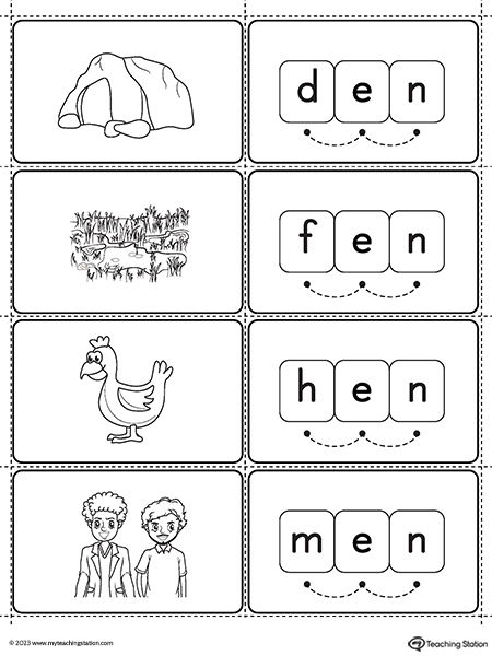 EN Word Family CVC Small Picture Cards Printable PDF