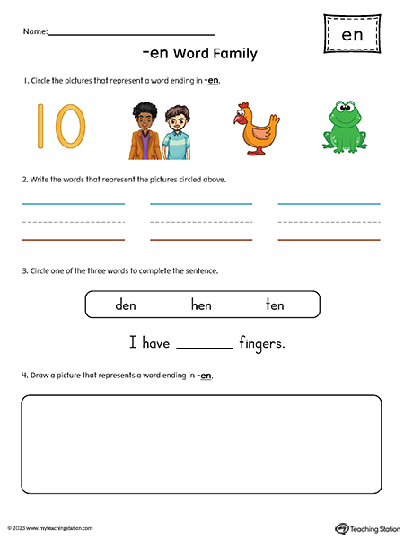 EN Word Family Picture and CVC Word Match Printable PDF