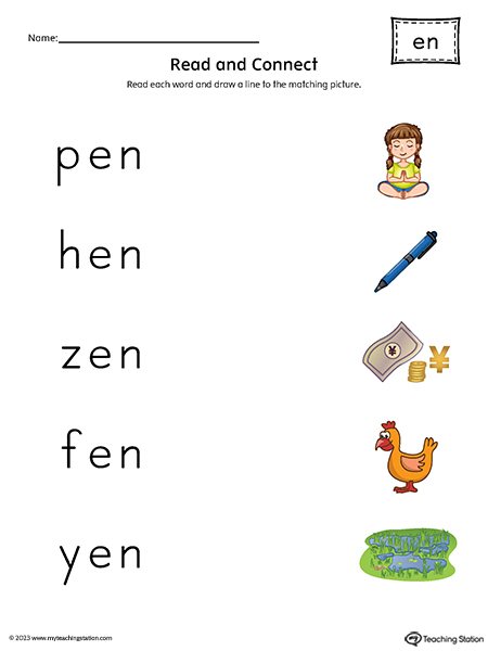EN Word Family Read and Match CVC Words to Pictures Printable PDF