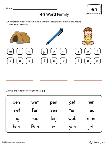 EN Word Family Read and Spell Simple Words Printable PDF