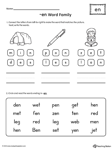 EN Word Family Read and Spell Simple Words Worksheet