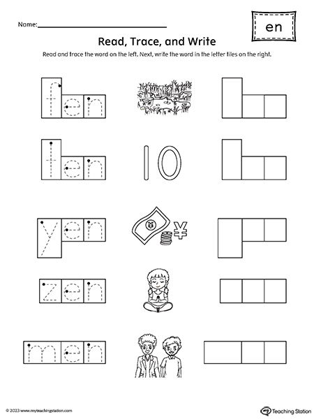 EN Word Family Read and Spell CVC Words Worksheet