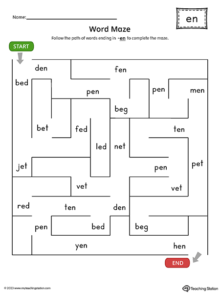 EN Word Family Word Maze Printable PDF