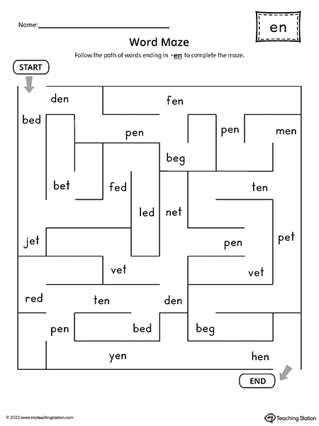 EN Word Family Word Maze Worksheet