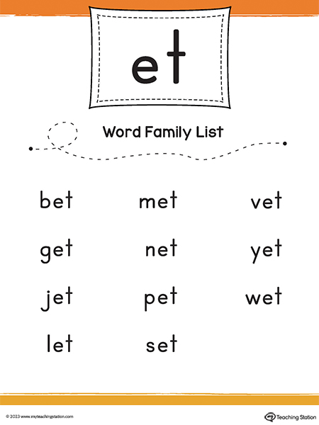 ET Word Family CVC List Printable PDF