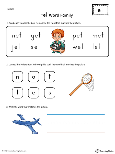 ET Word Family CVC Match and Spell Printable PDF