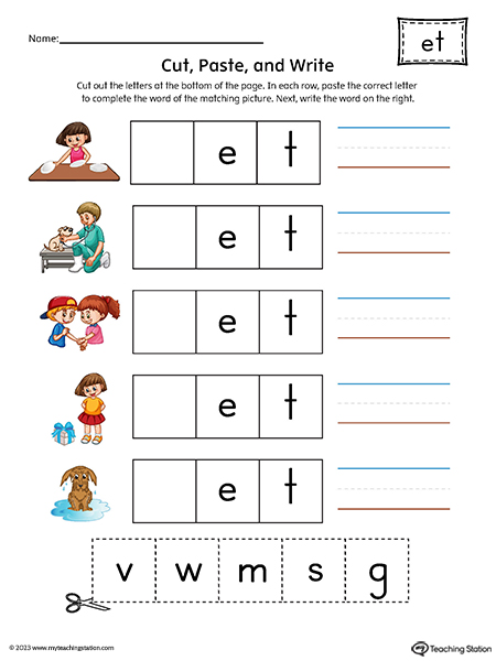ET Word Family CVC Picture Match Cut-and-Paste Printable PDF