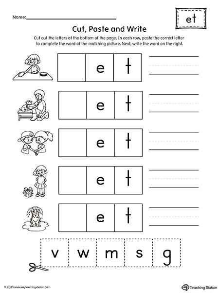 ET Word Family CVC Picture Match Cut-and-Paste Worksheet