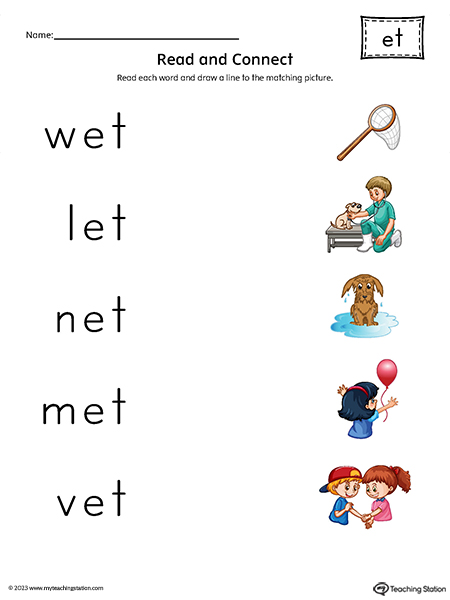 ET Word Family CVC Read and Connect to Image Printable PDF