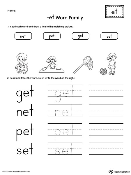 ET Word Family Match Pictures and Write CVC Words Worksheet