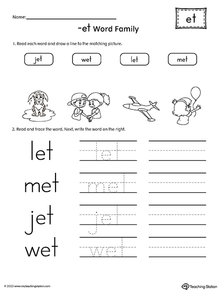 ET Word Family Match and Spell CVC Words Worksheet