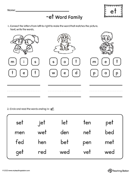 ET Word Family Read and Spell Simple Words Worksheet