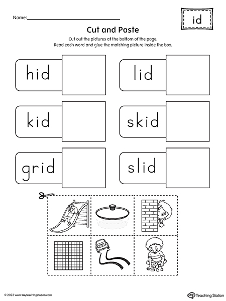 ID Word Family Cut-and-Paste Worksheet