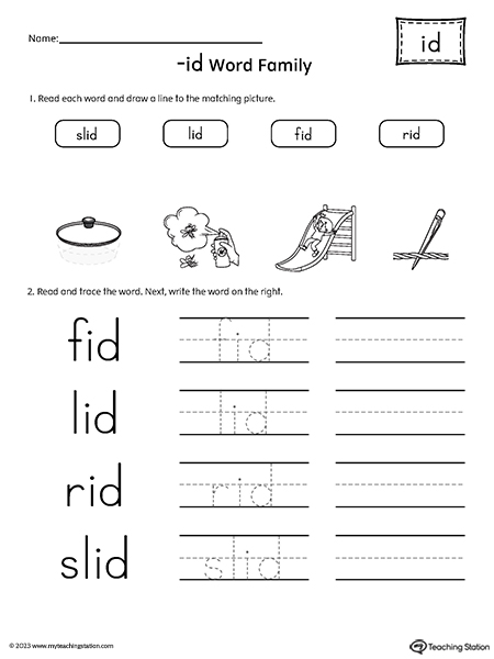 ID Word Family Match and Spell Words Worksheet