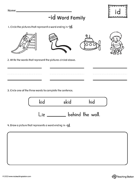 ID Word Family Picture and Word Match Worksheet