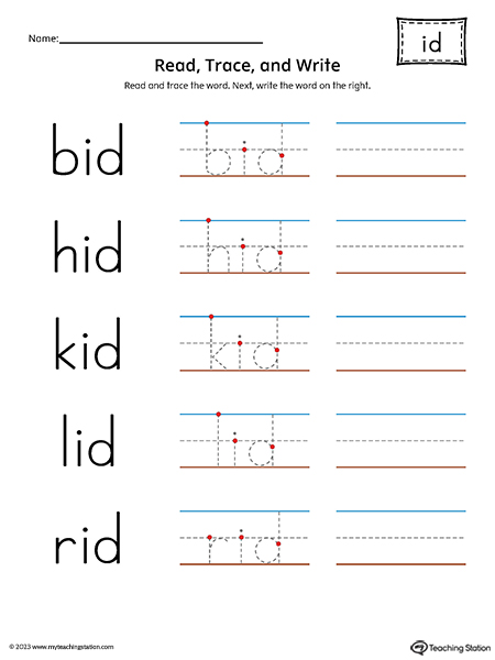 ID Word Family - Read, Trace, and Spell Printable PDF